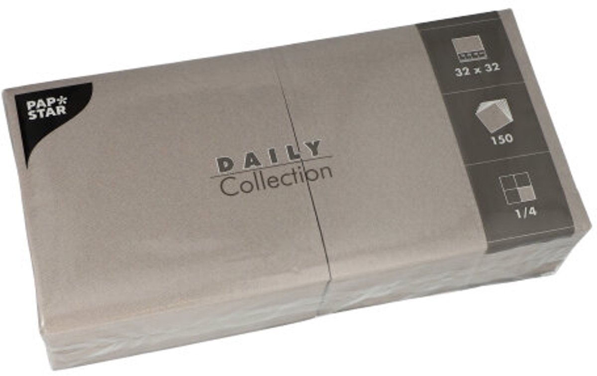 6x 150 Servetten DAILY Collection 1/4 vouw 32 cm x 32 cm grijs