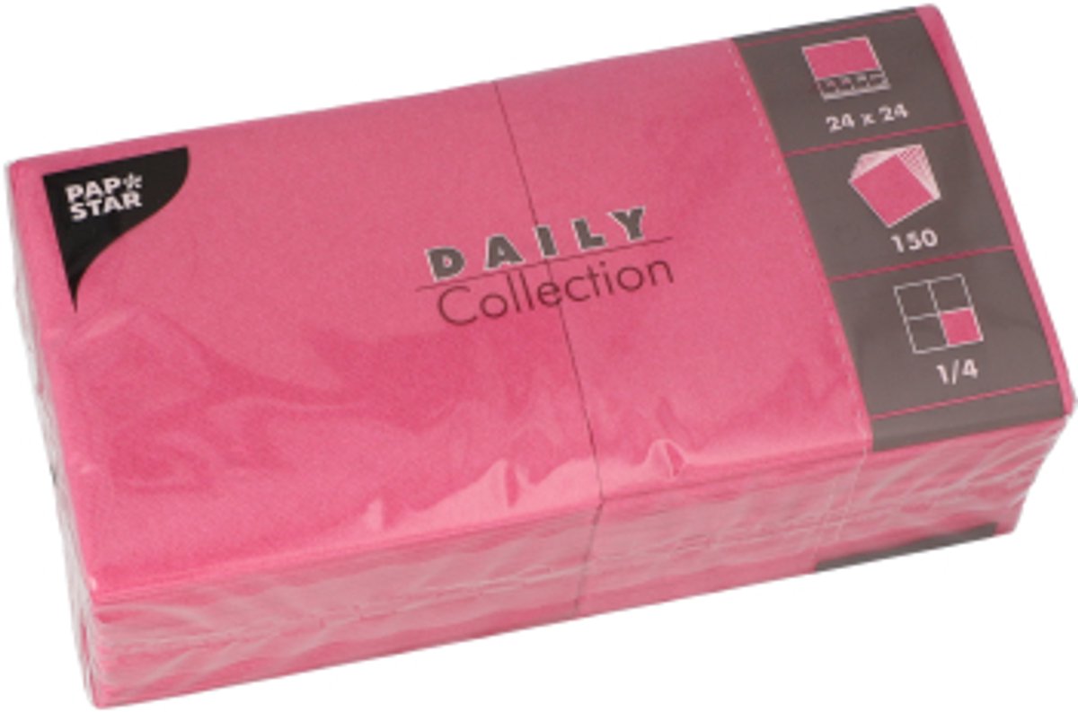 6x 150 Servetten DAILY Collection 1/4 vouw 24 cm x 24 cm fuchsia