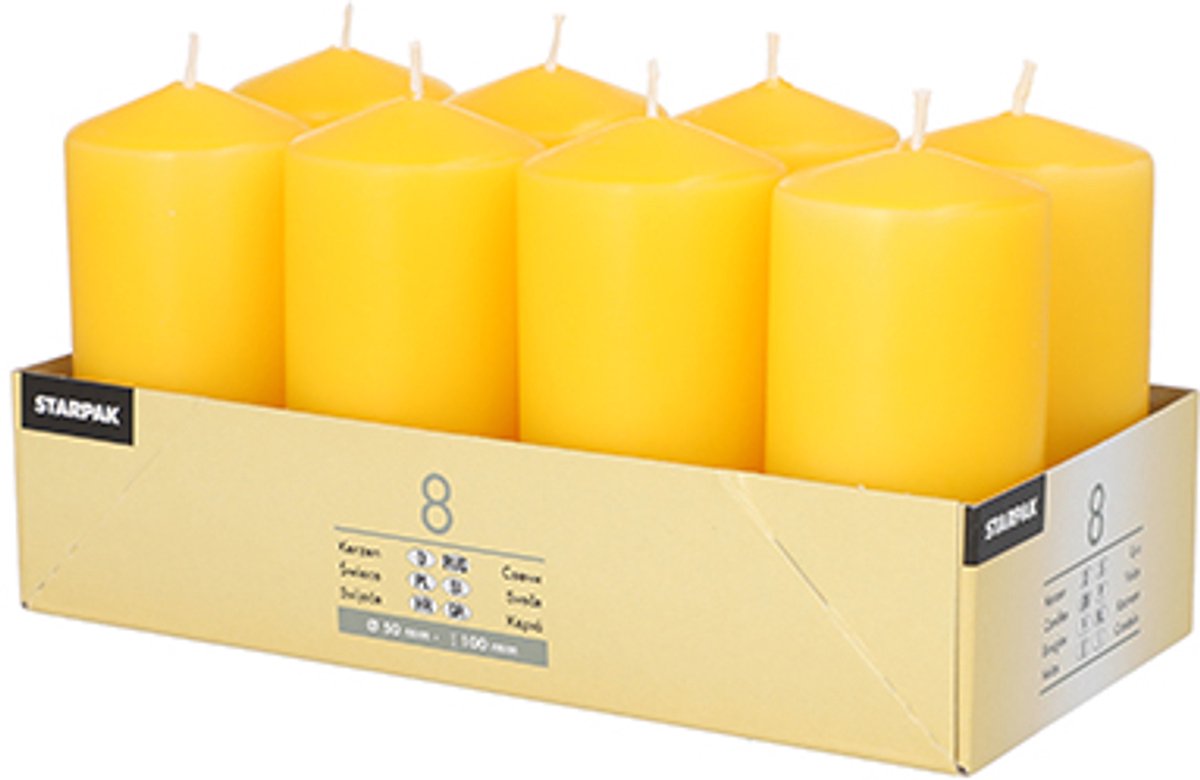 6x 8 Stompkaarsen Ø 50 mm · 100 mm goudgeel