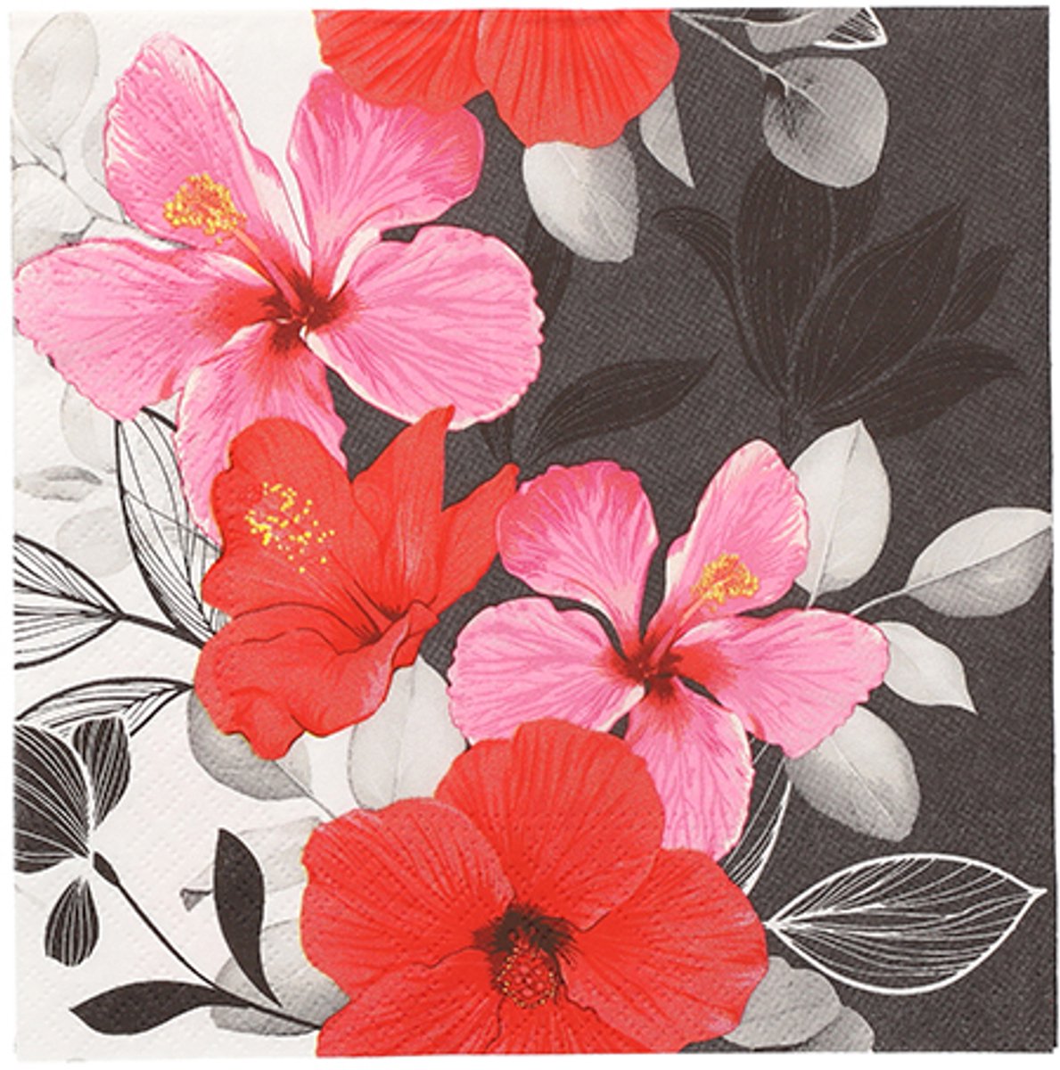 10x 20 Servetten 3-laags 1/4 vouw 33 cm x 33 cm Hibiscus