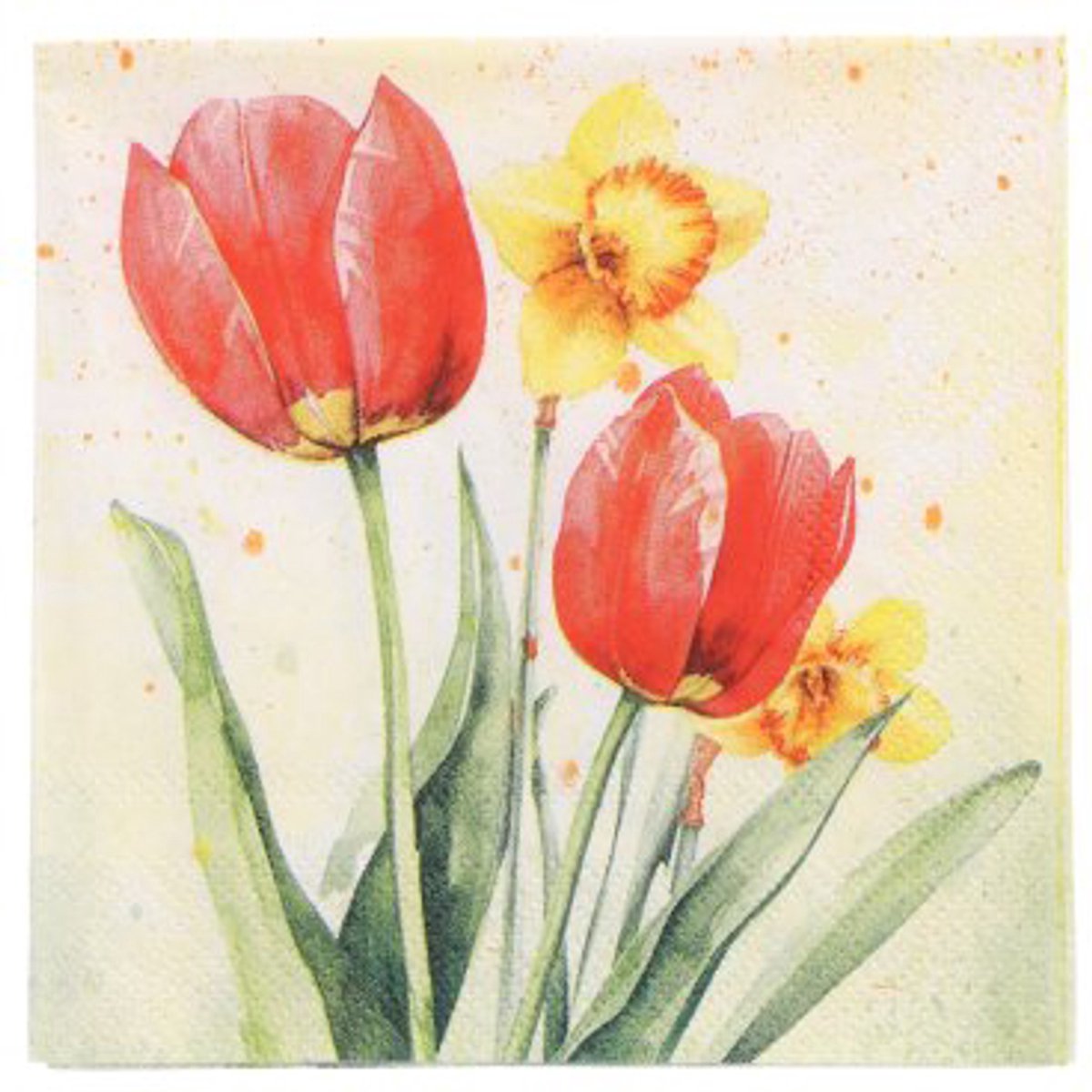 12x 50 Servetten 3-laags 1/4 vouw 25 cm x 25 cm Tulips & Daffodils
