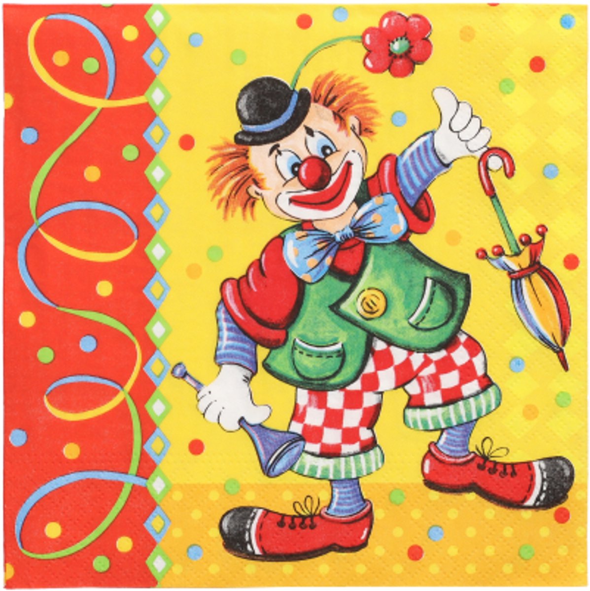 15x 20 Servetten 3-laags 1/4 vouw 33 cm x 33 cm Clown