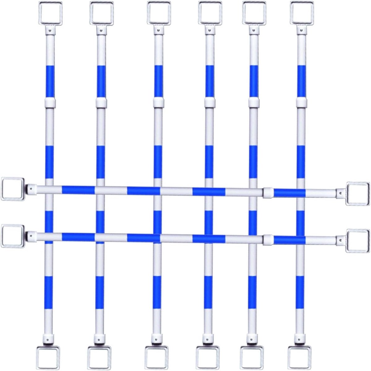 Verbindingsstang Verkeerskegels - Telescopische Stangenset - Zone Afzetten - Vervangbare Ringen - 3.9-6.5 Feet - Blauw Wit