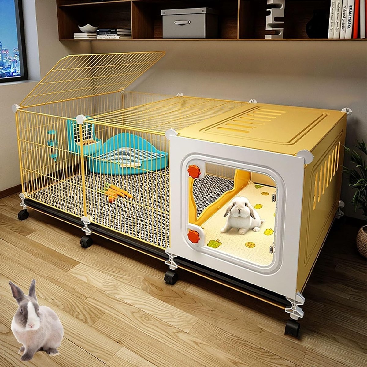 Kleine Dierenkooi – Konijnen Cavia – Veilige Verblijfplaats – Modulair Ontwerp – 105x45x45cm – Wit Geel Kleine Dierenkooi – Konijnen Cavia – Veilige Verblijfplaats – Modulair Ontwerp – 105x45x45cm – Wit Geel