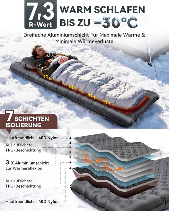 Opblaasbare Slaapmat - Kampeer Mat - Outdoor Slapen - Extra Dikke Isolatie - 210 x 64 cm - Grijs van Merkloos — afbeelding 4