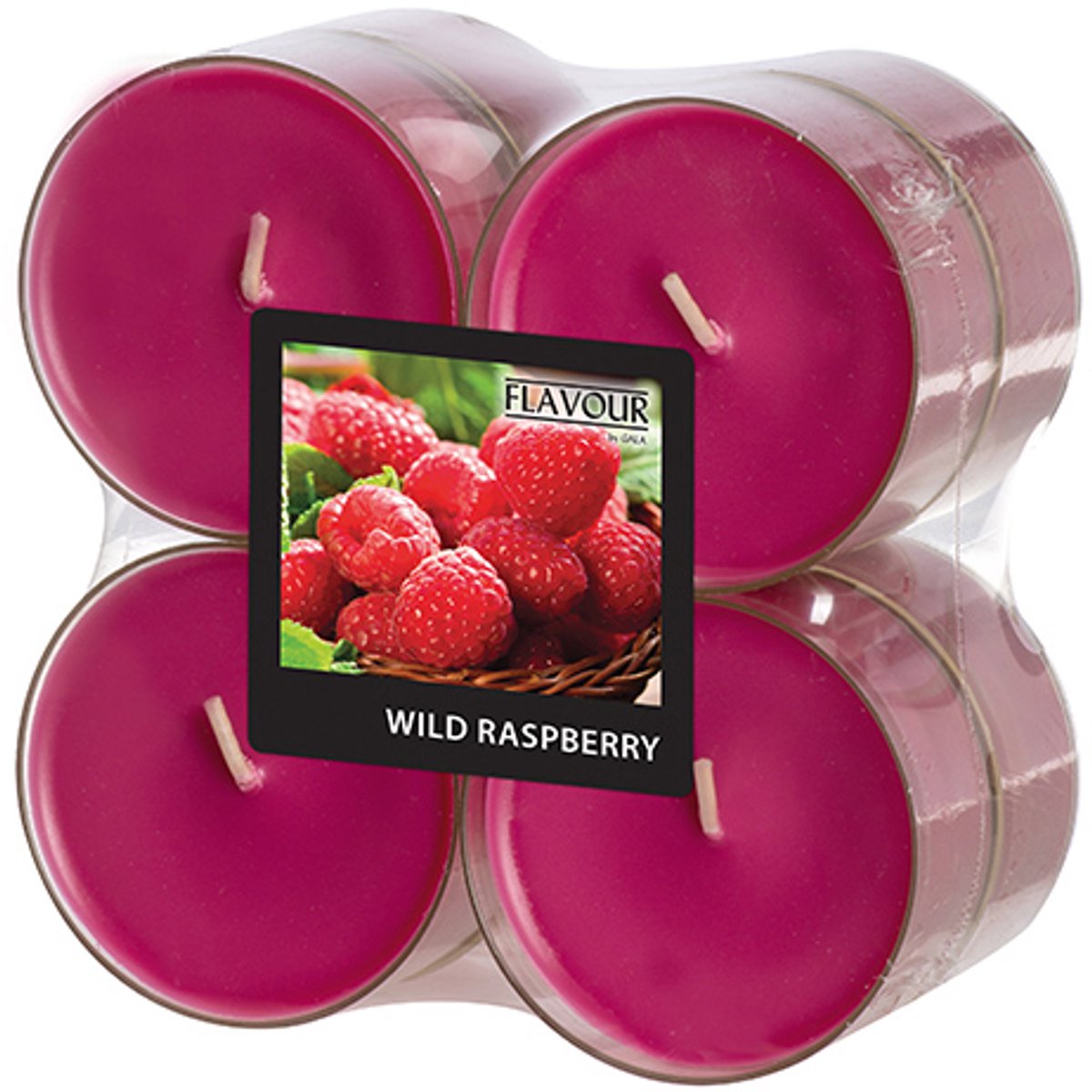6x 8 GALA Maxi geurtheelichten Ø 59 mm · 24 mm wijnrood - Wild Raspberry in behuizing van polycarbonaat