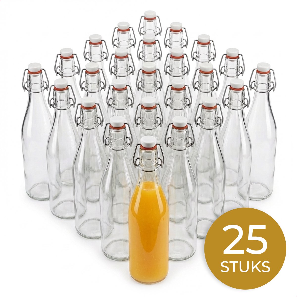 Glasverpakkingen® Beugelfles - Waterfles - 25 Stuks - Glazen Flesjes met Dop - 500 ml - Hervulbaar - Sapfles - Sapflesjes - Smoothie Fles - Sausfles - Weckfles - Inmaakfles - Beugelsluiting