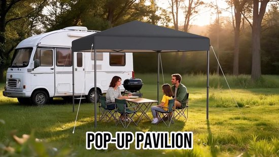 POP-UP Partytent Tuinpaviljoen 3x3 m – Inklapbaar Paviljoen met Zijwanden – UV- en Spatschermend – Inclusief Draagtas – Antraciet