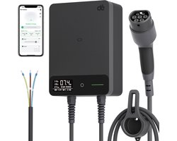 dé Laadpaal 7,4kW 32A 1 fase - Wallbox met APP - 7,5 meter Type 2 vaste kabel - EV-laadstation met Aardlekschakelaar Type B en IP54 Bescherming - voor BEV/PHEV - Zwart