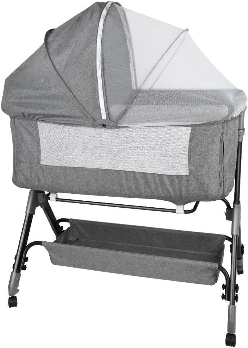 Babywieg met Matras - Co-sleeper Peuterbed - Veilig Slapen - In Hoogte Verstelbaar - 104x52x100-110cm - Grijs