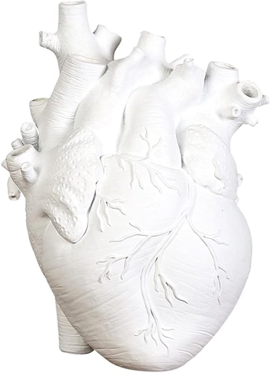 Hart Vaas - Bloempot Decoratie - Woonkamer Slaapkamer - Anatomisch Design - 13x9x17cm - Wit