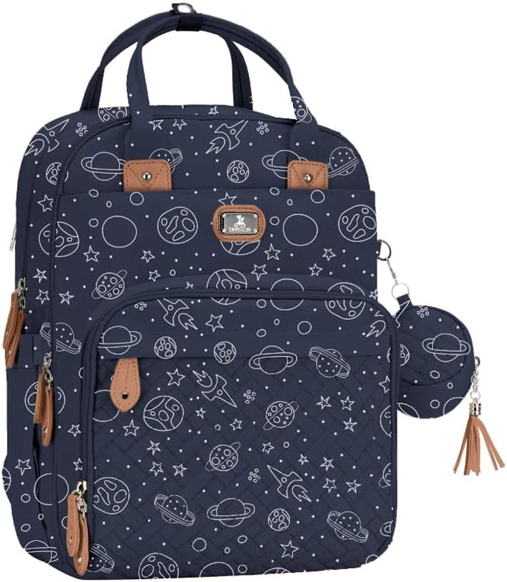 Babyluiertas Rugzak - Nieuwe Ouder Tas - Babyverzorging Onderweg - 20 Handige Zakken - 25x35x45 cm - Sterrenhemel