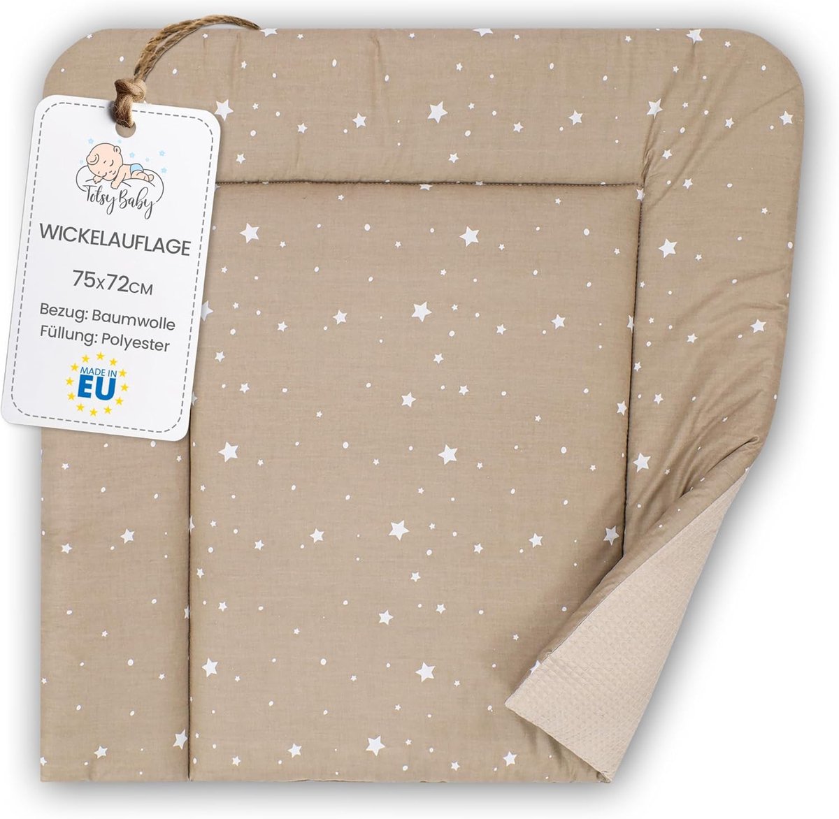 Verschoningsmatje Katoen - Baby Verschoonmat - Veilig Verschooncomfort - Zacht Ademend Materiaal - 75x72 cm - Beige Sterren