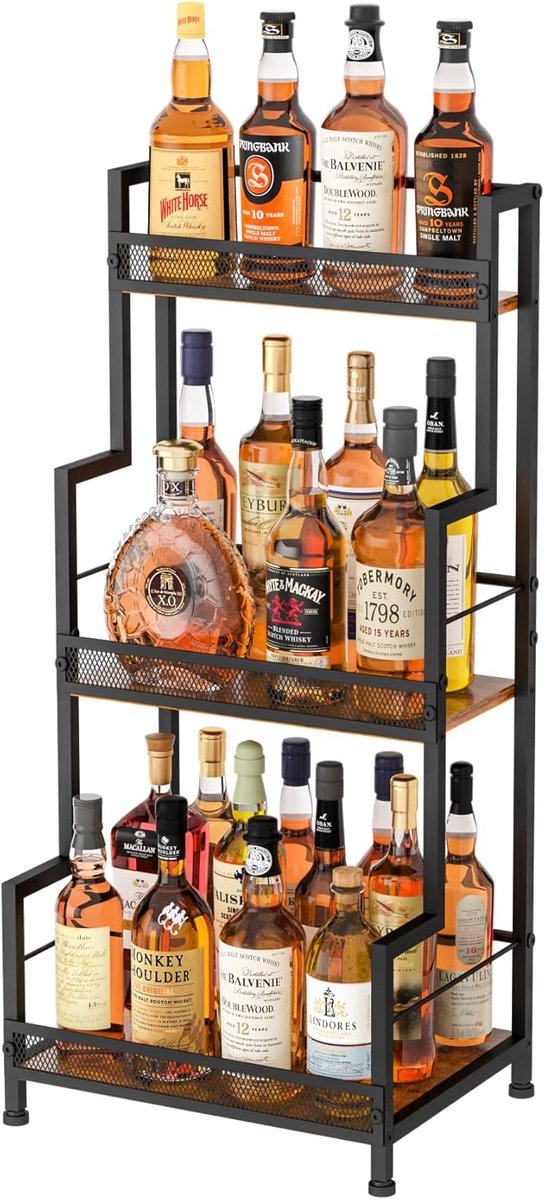 Drank Fles Display - Wijnrek Kast - Home Bar - Gestapelde Plank - 39x30x79 cm - Zwart