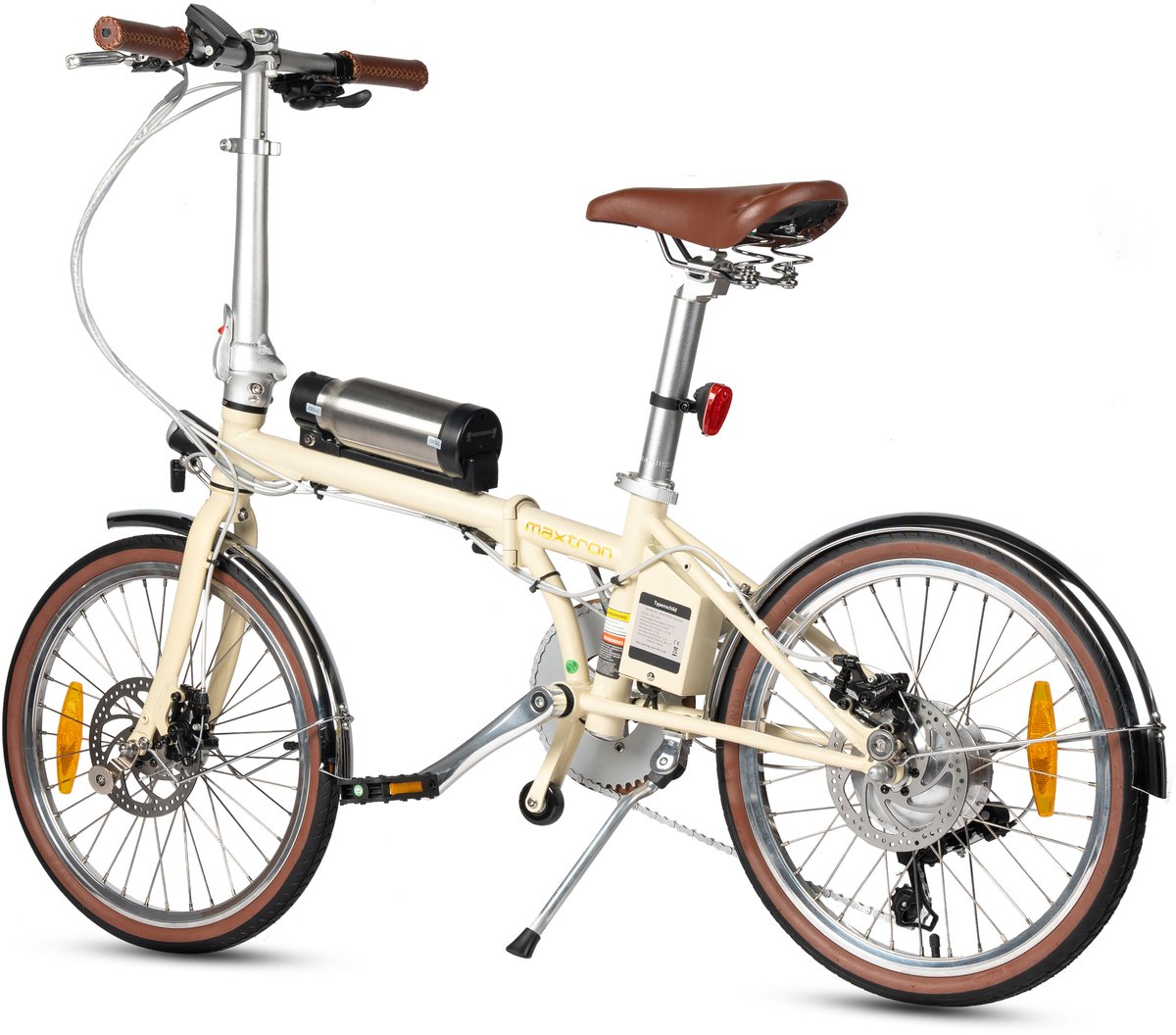 Maxtron Smart20 Elektrische Fiets – 20 Inch Opvouwbare E-bike – 36V 5.2Ah Accu – Actieradius tot 40 km – Shimano 7 Versnellingen – Schijfremmen – Stadsfiets –Inclusief gratis cijferslot– Beige thumbnail 2