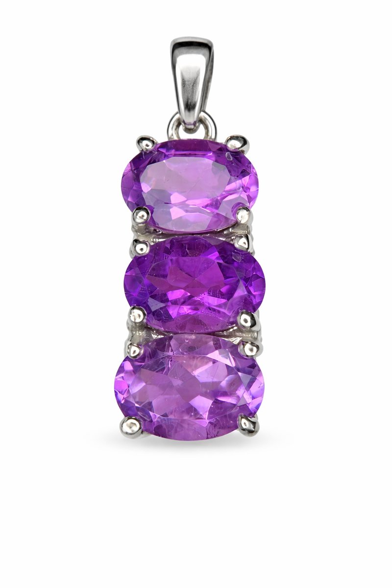 925 Zilveren Hanger met Natuurlijke Amethist - Rhodium Plated - Paarse Edelsteen Hanger voor Dames