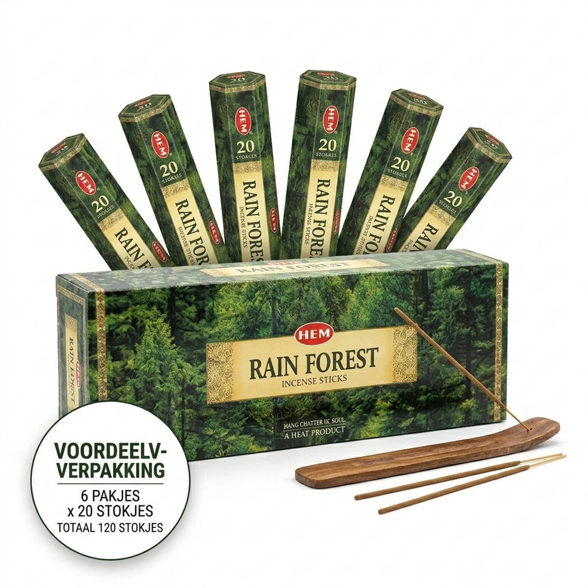 HEM Rainforest Hexa Wierookstokjes Voordeelverpakking - 6 Pakjes x 20 Stuks (120 Stokjes Totaal) - Frisse Regenwoud Geur voor Meditatie, Ontspanning en Huisparfum - Natuurlijke Wierook Bulkverpakking Met Kajal Sticker