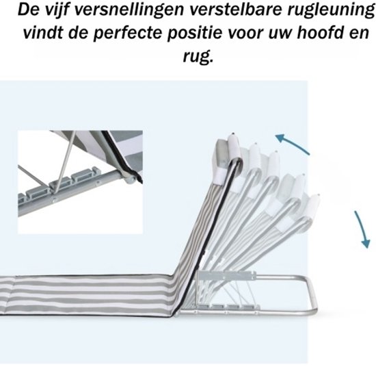 1 stuk - Opvouwbare ligstoel - Tuinligstoel met hoofdsteun - Vijfvoudig verstelbare rugleuning - Inclusief opbergtas - Geschikt voor strand en speeltuin - 134 x 48 cm - Lichtgrijs — afbeelding 5