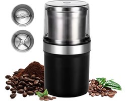 Elektrische koffiemolen - koffiemolen – coffee grinde - koffiemolen electrisch – Elektrische bonenmaler – Poedermolen – Maalmachine – Dubbele roestvrijstalen kommen – ABS – Zwart