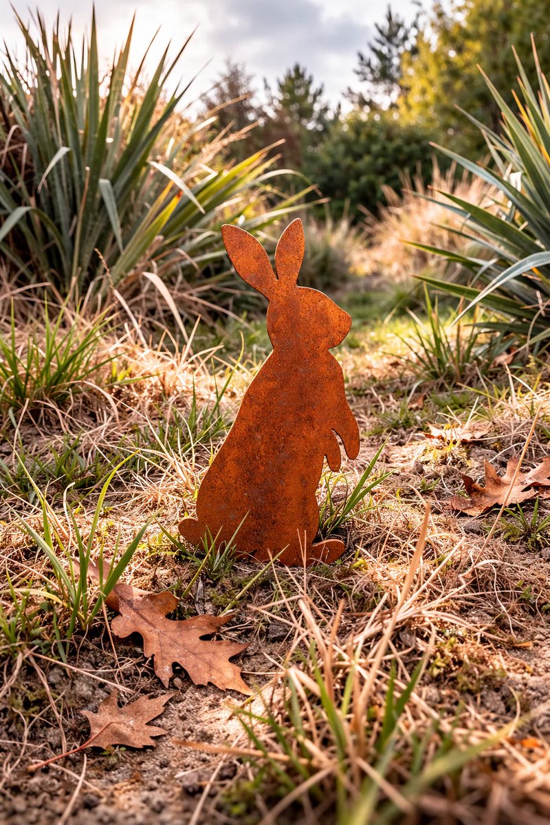 Roestig Konijn - Tuindecoratie – Tuinornament - Cortenstaal - Metalen Silhouet voor in de grond – Lokaal Geproduceerd - Grondprikker - Tuinprikker