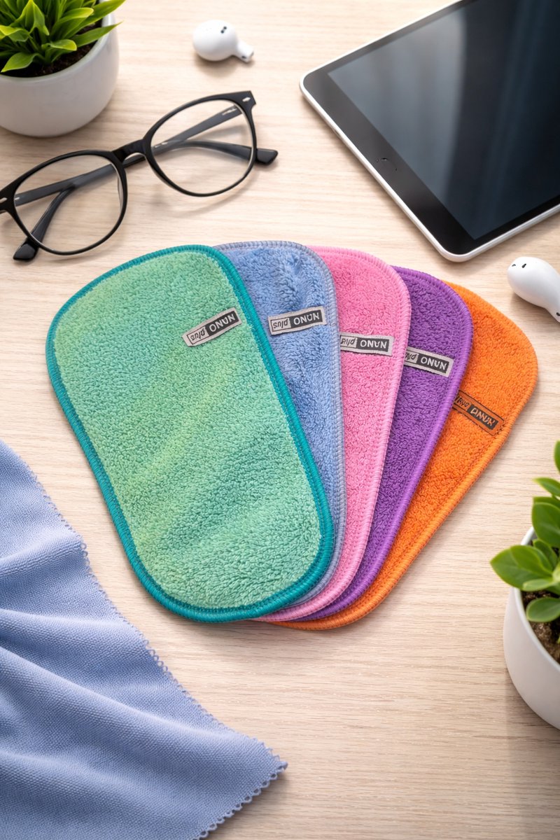 5x Nanoplus Brillendoekjes/Nanodoek/Brilpoetsdoek/Blauw/Paars/Groen/Roze/Oranje