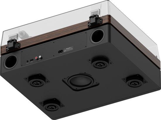 Aulo - Vinyl platenspeler met ingebouwde luidsprekers en subwoofer - Bluetooth - Duurzaam design in luxueuze donker houten afwerking — afbeelding 4