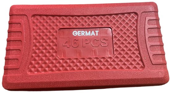 Rode Germat gereedschapskoffer van 46 stuks met een gestructureerde ruitjesbovenzijde.