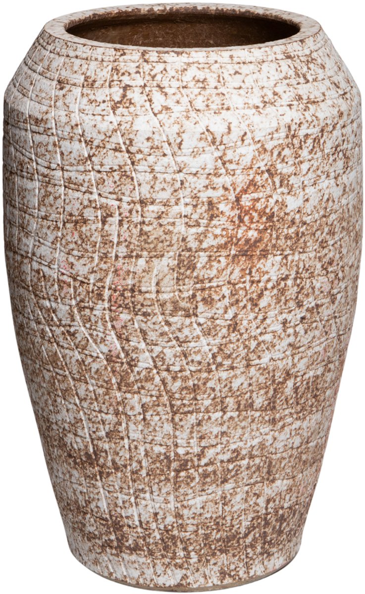 PTMD Vikki Beige Ceramic Rough High Pot Round S