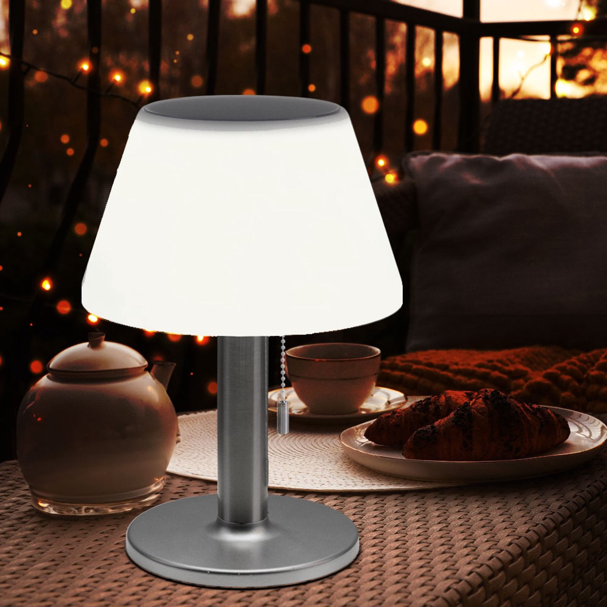 Bol.com SOLAR LED Tuin Tafellamp warm wit licht met dimmer voor buiten met zonne energie aanbieding