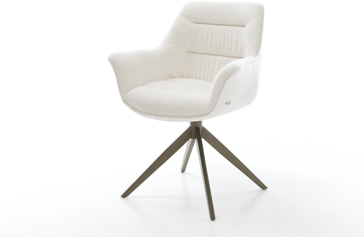 Eetkamerstoel Kaira-Flex kruisframe breed afwerking met titanium bouclé zacht beige 360° draaibaar rocker-functie
