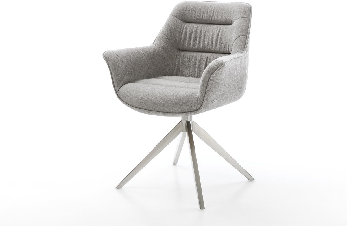 Eetkamerstoel Kaira-Flex kruisframe breed roestvrij staal zachte stof met structuur grijs 360° draaibaar rocker-functie
