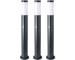 3x buiten staande lamp voet patio bewegingsmelder roestvrij staal lichtgrijs