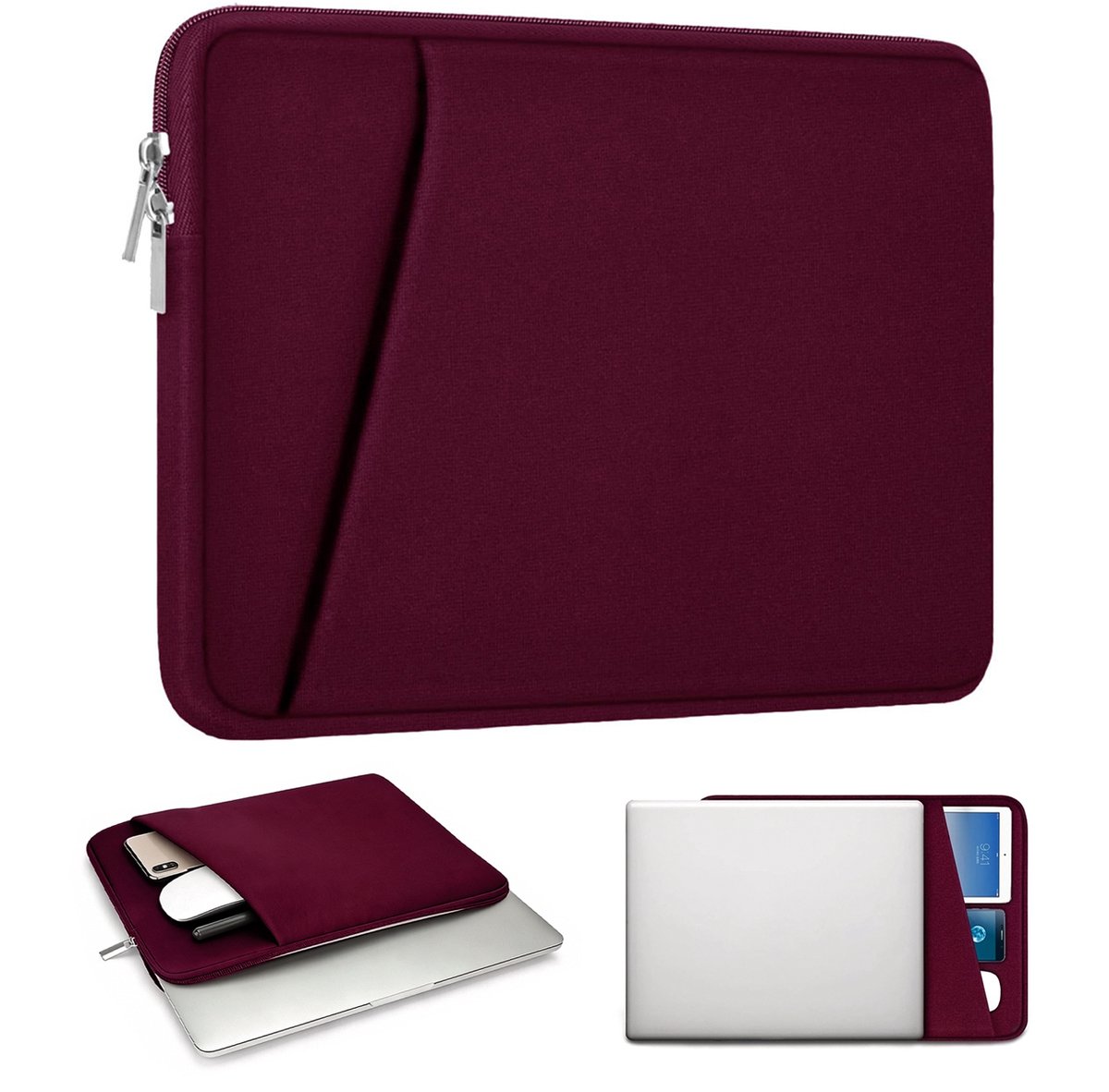 Verdikte schokbestendige laptoptas, slank en draagbaar, geschikt voor MacBook Air/Pro, HP, Dell, ASUS en andere laptops, Bordeauxrood, 39,5 cm x 28 cm (15,6 inch)
