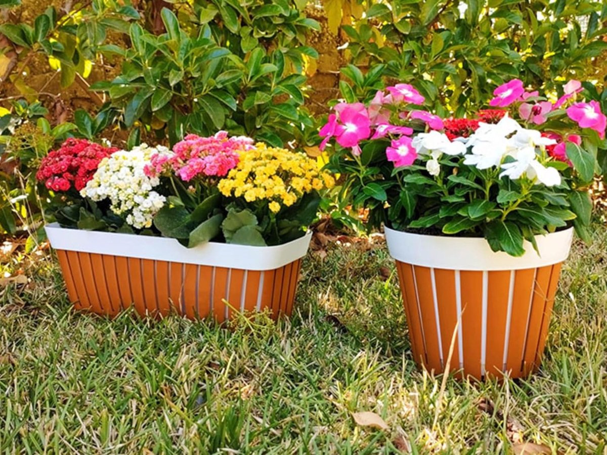 Bloempot 'Kreta' 30 - Bruin / Wit - Buiten - Rond