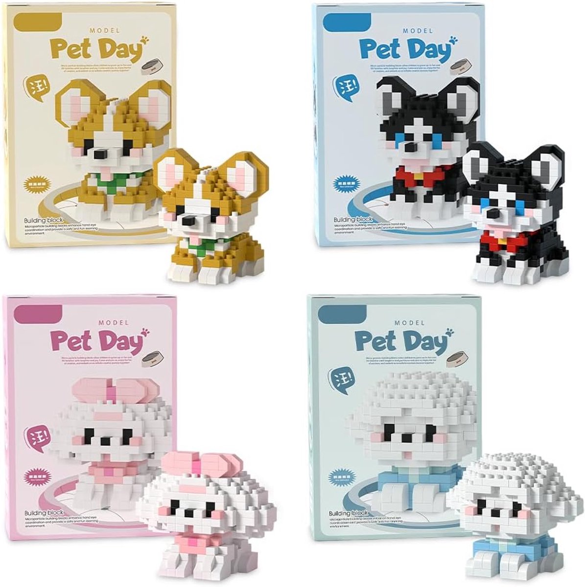 Dieren Bouwstenen - Mini Blokjes Set - Creatief Spelen - 4 Delige Set - 220 Gram