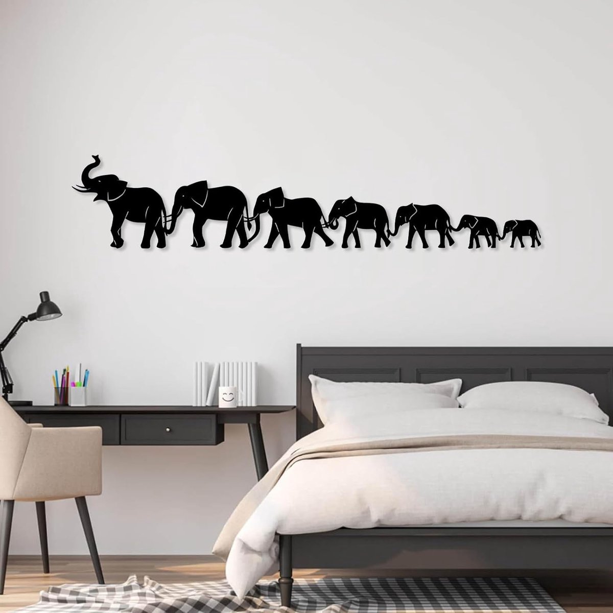 Metalen Wanddecoratie - Dieren Familie - Woonkamer Decoratie - Stevig Staal Ontwerp - 60x12 cm - Mat Zwart