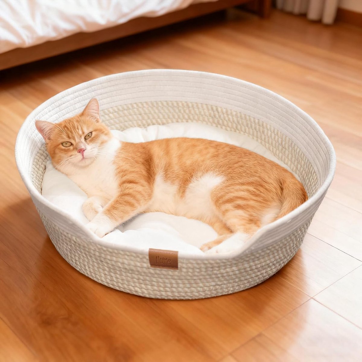 Kattenmand Rond - Huisdier Mand - Rustplek Voor Huisdieren - Handgevlochten Katoen - 50 cm Diameter - Beige
