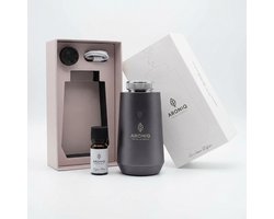 ARONIQ Luxe Aluminium Aroma Diffuser – Waterloos & Draadloos – Ambient light & Smart App – Aromatherapie Geurverspreider Auto & Huis – Trillingssensor – Incl. Signature Fragrance (Etherische Olie) – Moonstone Grey — cadeau in Cadeau-ideeën