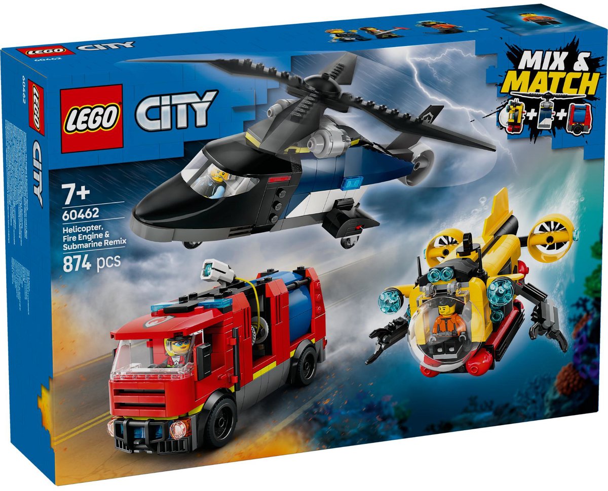 LEGO 60462 City Great Vehicles Helikopter, brandweerauto en onderzeeër remix