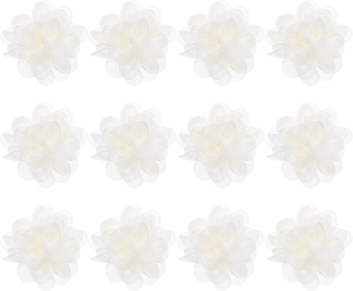 12pcs Chiffon Flowers 5x5cm - Mesh Fabric Flowers - Full Chiffon Floral Hair Clips - Flower voor Home Decoratie/Wedding/Headbands/DIY/Party/Garden [Beige]