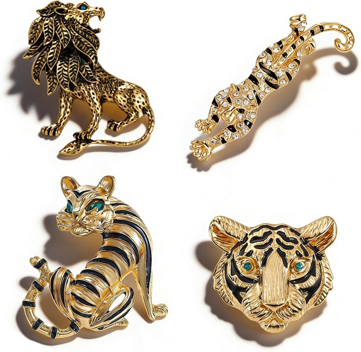 Creatieve Tijger Broche Set van 4, Geschikt voor Sjaals, Hoeden en Truien, Unieke Modeaccessoires in Goud