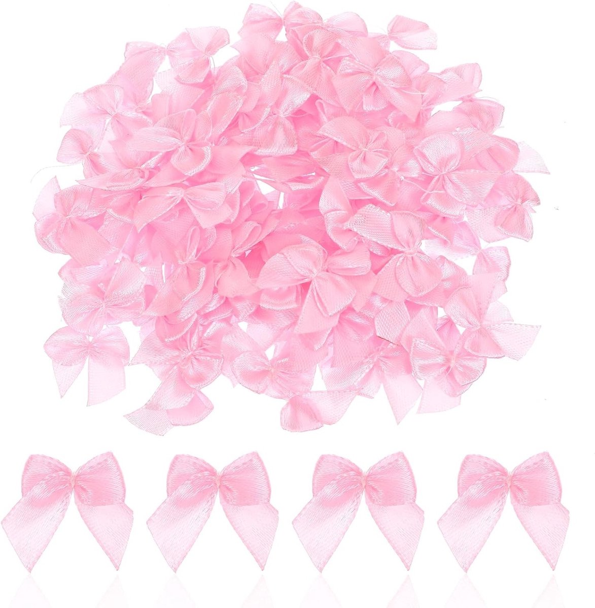 100 Stuks Mini Satijnen Strikjes 2,5 cm Roze Polyester voor Knutselen, Cadeauverpakking, Bruiloften en Haaraccessoires