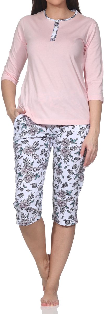 Normann damespyjama met capribroek in bloemenprint - ook verkrijgbaar in grote maten rosa