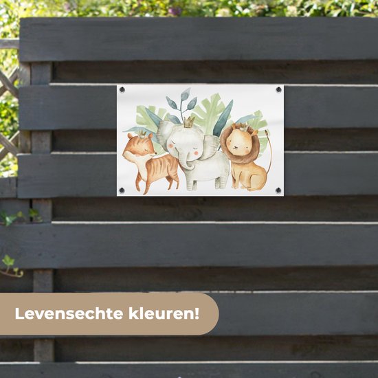 Décoration de jardin Jungle - Eléphant - Renard - Lion - 60x40 cm - Poster jardin - Toile jardin - Poster extérieur
