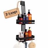 Signature Home Support de Douche Suspendu - Panier de Douche en Acier Inoxydable - Support de Douche sans Embouts - Porte en Verre sans Cadre - Suspendu à moins de 12 mm - Noir
