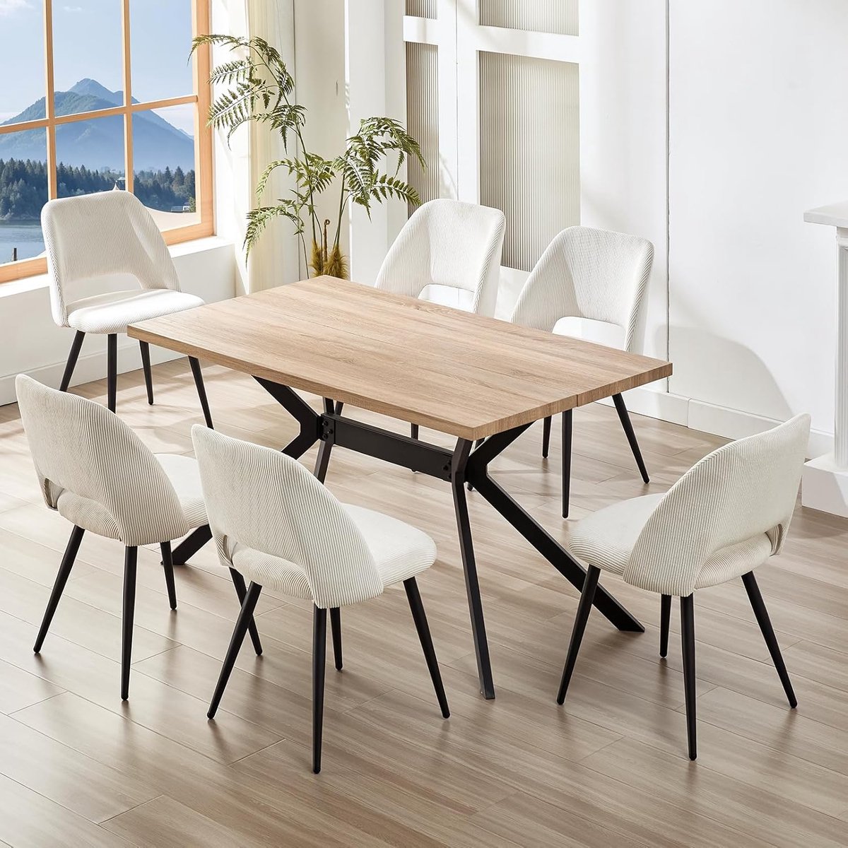 Eetkamerstoelen Set van 6 – Velvet – Beige – 45x48x80 cm – Industrohome