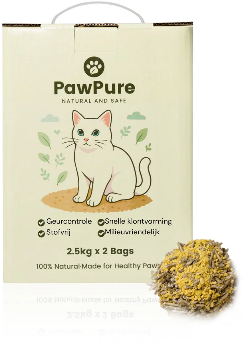 PawPure Kattenbakvulling Theeblad & Gierst 2x2,5kg – Extra Snel Klonterend, Sterke Geurabsorptie, Stofarm & Natuurlijk