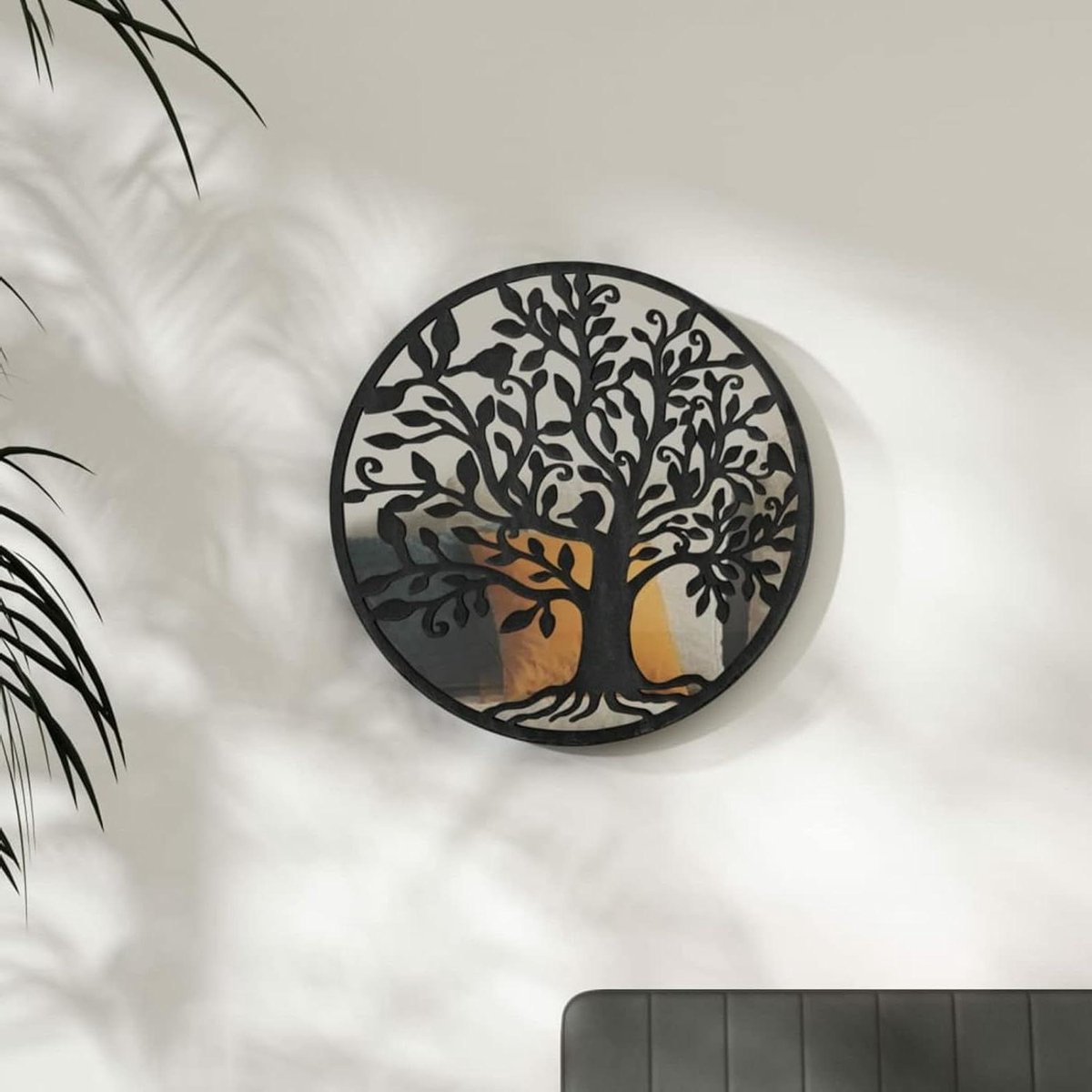 Ronde Wandspiegel - Decoratieve Spiegel - Interieur Verfraaien - Stabiel IJzeren Frame - 40 cm Diameter - Zwart