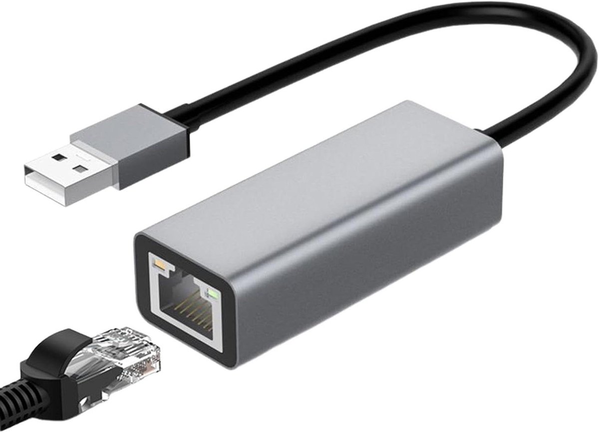USB C Ethernet Adapter - Netwerkadapter Type C - Stabiel Internet - Plug and Play - 100 Mbit/s - Grijs