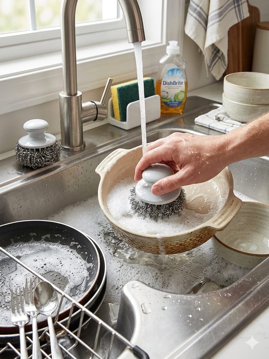 Roestvrijstalen schuurspons met handvat x2